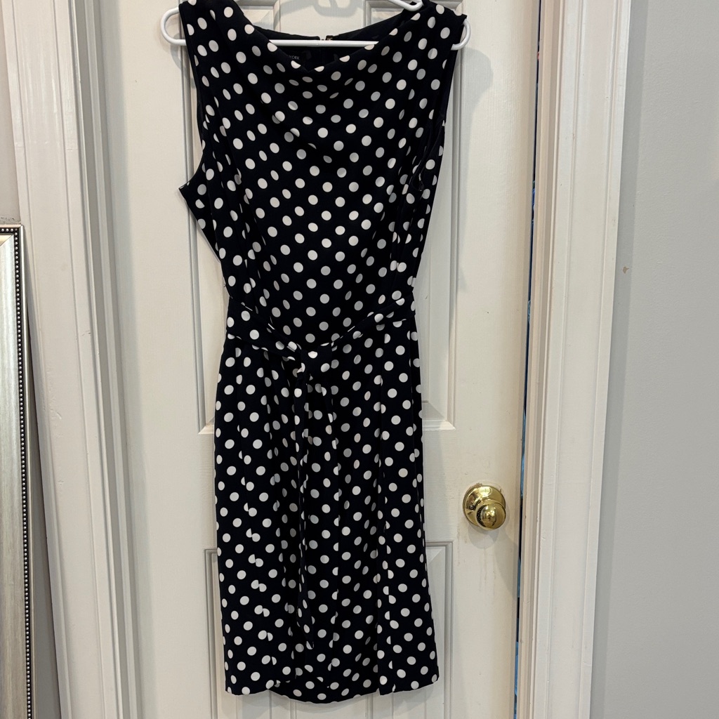 Jones New York Navy And White Polka Dot Midi Dress